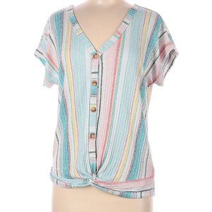Above and Beyond Pink and Green Striped Blouse-Size Medium